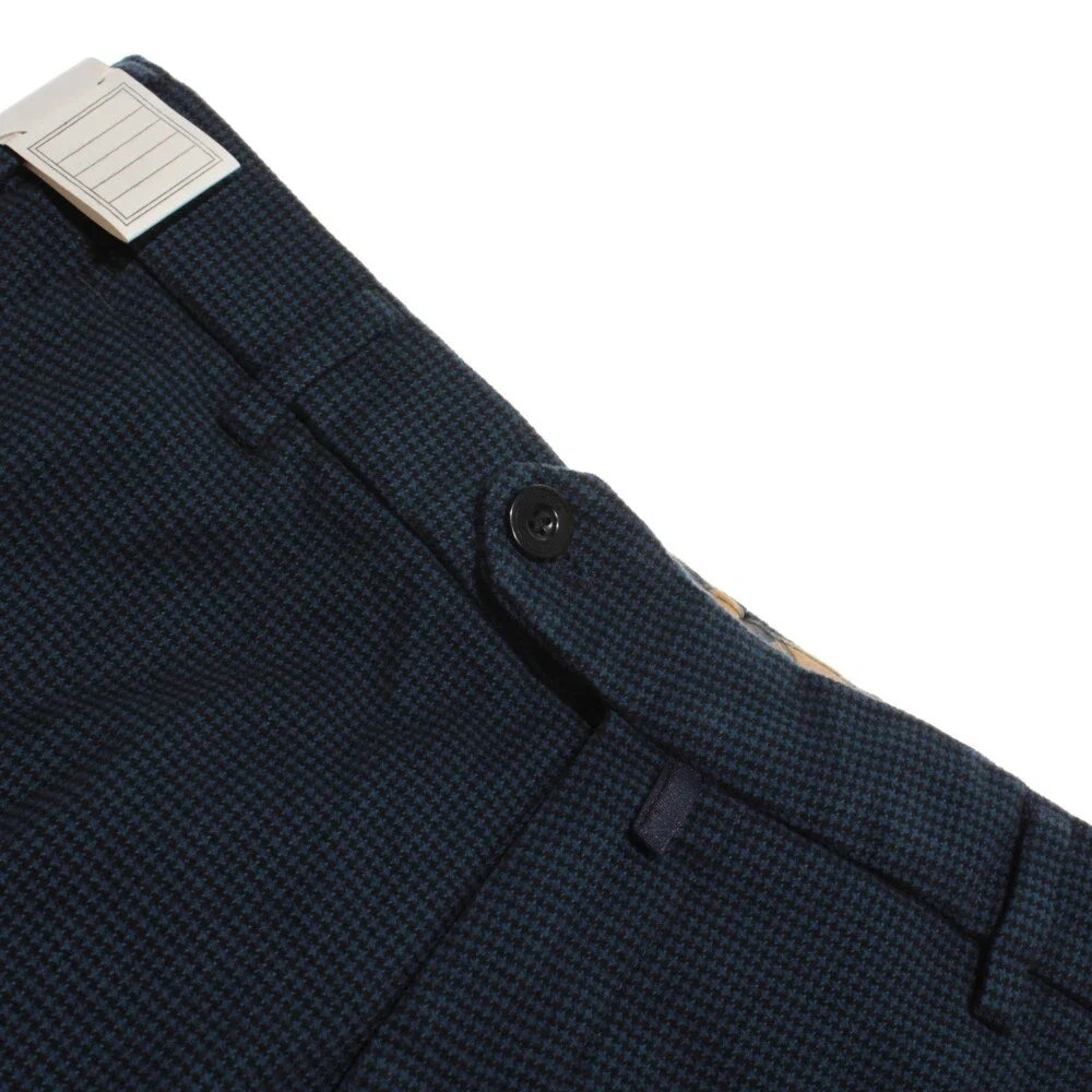 Meyer NWT Chinos / Casual Pants Size 46 (US 30) Bonn in Blue Houndstooth Cotton